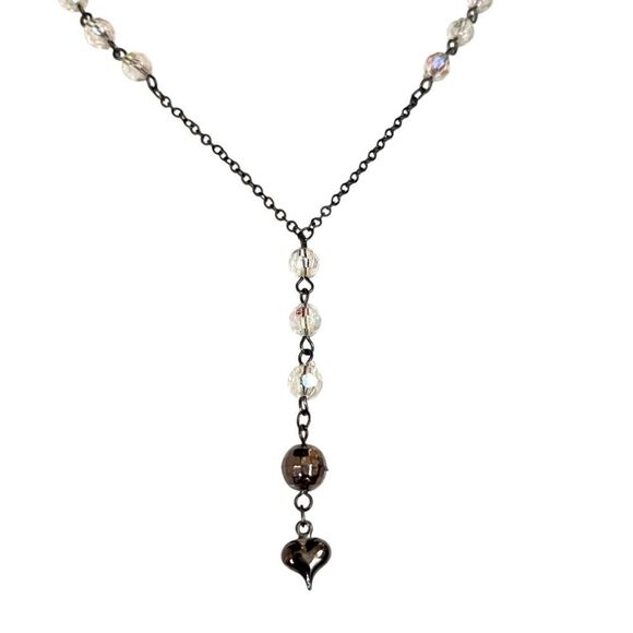 Napier Vintage Silver Gunmetal Heart Lariat Necklace - Picture 3 of 4